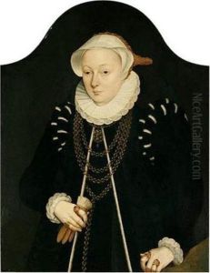 Portrait Of A Lady, Half-length,
Wearing Black, With A Gold Chain And A White Embroidered Head-dress Portrait Of A Lady, Half-length,
Wearing Black, With A Gold Chain And A White Embroidered Head-dress