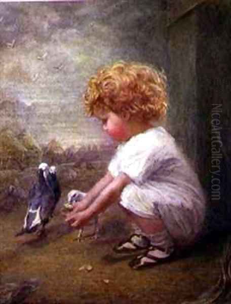 Little Girl feeding Pigeons - view 1