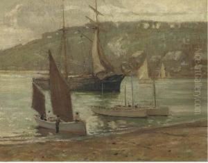 Vessels In A Cove, Cornwall by Charles David Jones Bryant