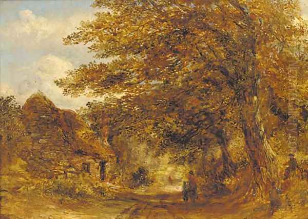 Figures on a woodland lane - view 1