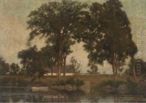 A Boat On A Lake, A Farmstead Beyond
