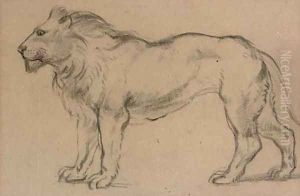 A lion in profile to the left by Antoine Louis Barye