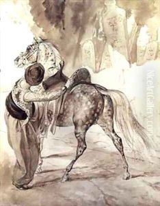 A Turk mounting a horse by Karl Pavlovich Bryullov