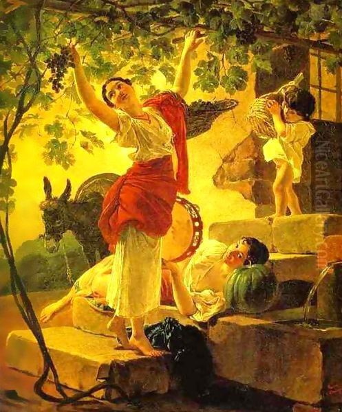 Girl Gathering Grapes near Naples - view 1