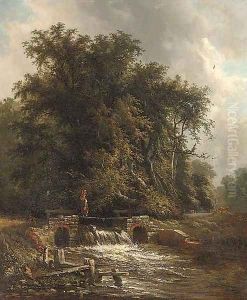 Crossing the weir by Henry John Boddington