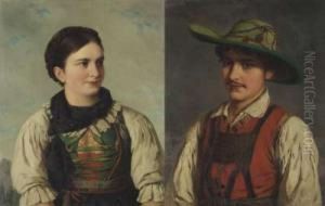 Bauer Und Bauerin In Tracht by Josef Bche