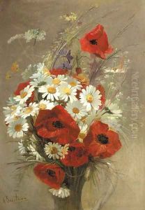 A still life of popies and daisies in a vase