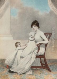 Portrait Of Mrs Phillips And Her Two Children, Full-length, Seated by Adam Buck