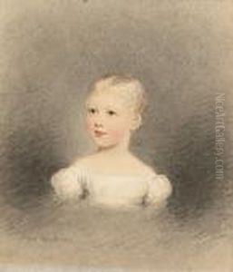 Three Portraits Of Children,
Including; A Baby, Wearing White Dress, A Young Girl Wearing White Dress
With Frilled Neckline, Her Hair In Ringlets And A Young Boy, Wearing
Brown Coat, Yellow Waistcoat, White Shirt And Black Stock by Adam Buck