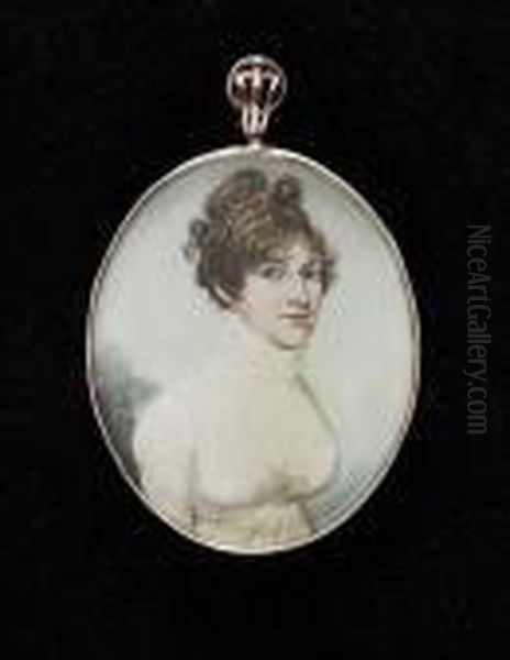 A Lady, Wearing White Dress, Gauze Fill-in And Ruff - view 1
