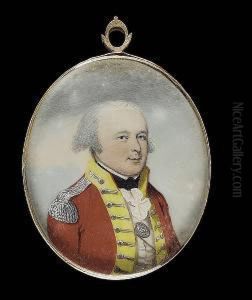 An Officer Of The 16th Foot (the
Bedfordshire Regiment), Wearing Scarlet Coat With Yellow Facings,
Silver Epaulette, White Sword Belt With Belt-plate Stamped by Frederick Buck