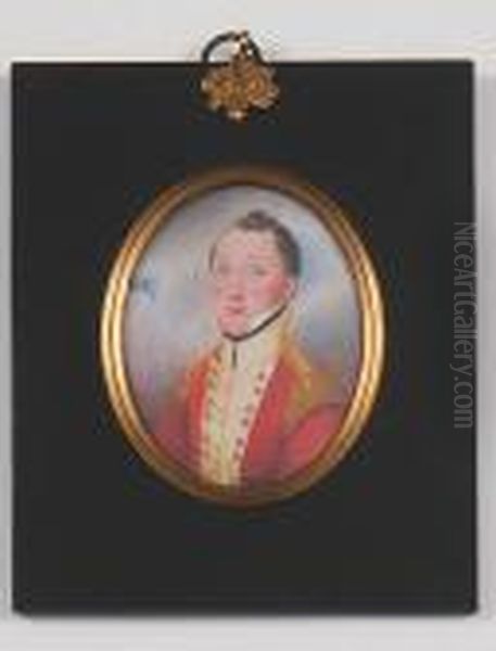 A Miniature Portrait Of An Officer In Red Military Uniform, Against A Sky Background - view 1