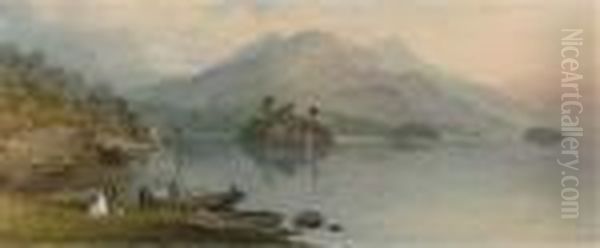 Figures On The Edge Of Lake Killarney - view 1
