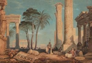 Figures Resting Before The Erechtheion by Charles Frederick Buckley