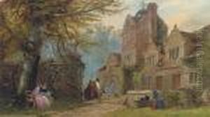 Figures In Van Dyck Costume Before An Elizabethan Manor House