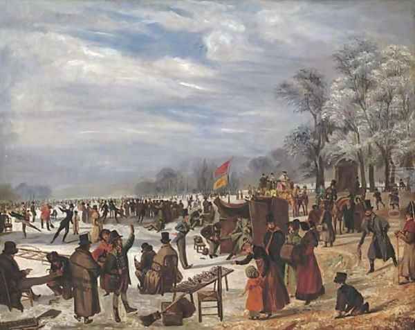 Skaters on a frozen lake - view 1