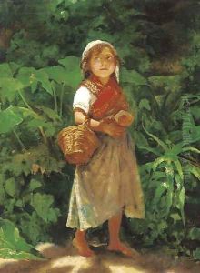 A Mediterranean waif standing in the shade by Achille Boschi