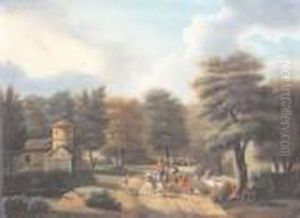La Chasse Au Cerf Le Repas De Chasse Paire D'huiles Sur Toile by Philippe Budelot