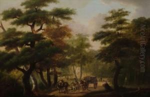 Figuresand Horse And Cart On A Woodland Road