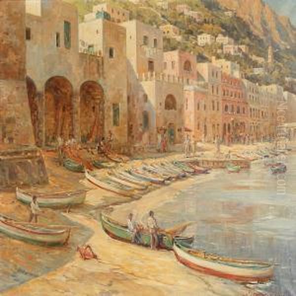 Coastal Scene From Capri With Small Fishing Boats On Thebeach - view 1