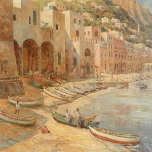 Coastal Scene From Capri With Small Fishing Boats On Thebeach
