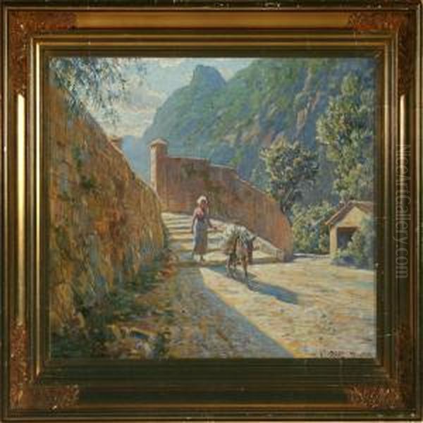 Southern Landscape With Woman And Donkey - view 1