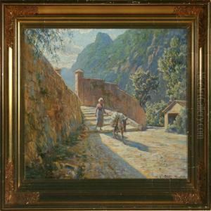 Southern Landscape With Woman And Donkey