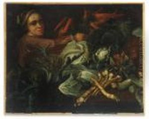 A Kitchen Hand, With Artichokes, Carrots, Cabbages And Other Vegetables, On A Ledge by Joachim Beuckelaer