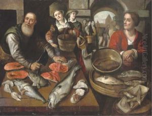 Peasant Women Buying Fish At A Fishmonger by Joachim Beuckelaer