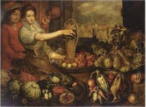 And Apples In A Baskets With Birds, Green Cabbages