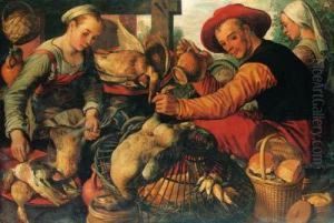 Peasants At A Poultry Stall by Joachim Beuckelaer