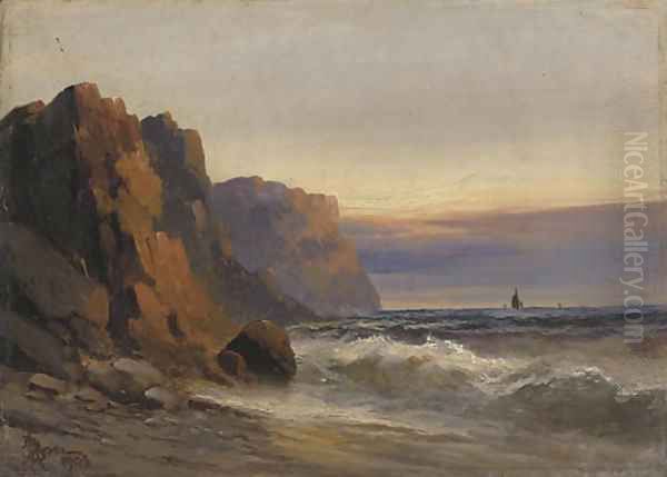 Shipping off a rocky coastline; and Another similar - view 1