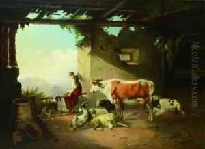 Viehstall Mit Blick Auf Ein Gebirge. by Conrad Buhlmayer