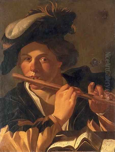 A musician playing the flute - view 1