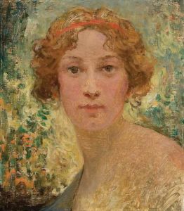 Impressionistic Portrait Of A Beautiful Young Woman by Vlaho Bukovac
