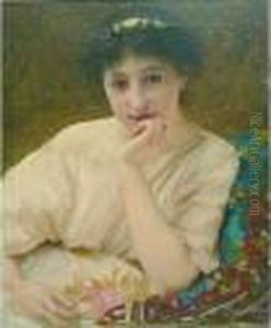 Portrait D'une Jeune Femme En Athenee by Vlaho Bukovac