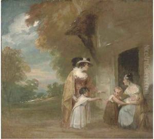 Lady Beechey and her children in a landscape by Sir William Beechey