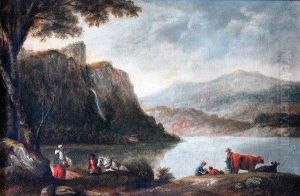 Lowdor Cataract And Crag In Burrowdale, With View Of Keswick Lake