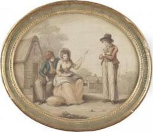 Love And Jealousy; The Gleaners; And Peasant Figures With A Cat by Henry William Bunbury