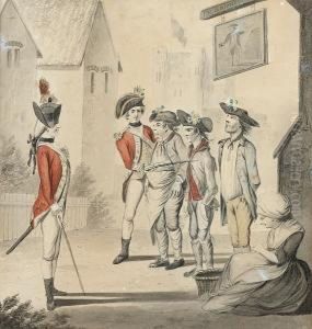 The Unfortunates Outside The Old
 Fortune Tavern Being Press Ganged By Two Young Officers; A Visit To The
 Camp. Maccaroni And A Lady Being Shown A Military Camp By Young 
Ensigns, Two by Henry William Bunbury