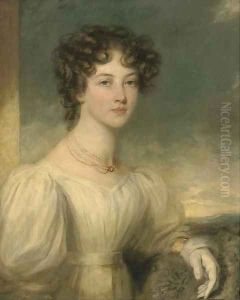 Portrait of a lady, half-length, in a white dress Portrait of a lady, half-length, in a white dress