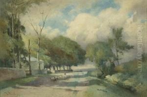 Drover And Sheep In A Country Lane