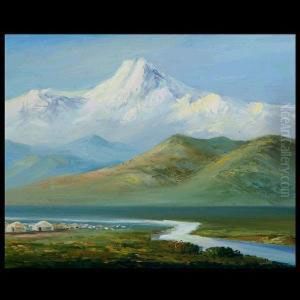 Burbank.american . Mountain
Valley. Oil On Board. 10 X 12inches. Signed Lower Right: E.a. Burbank.
Note: Label On Verso by Elbridge Ayer Burbank