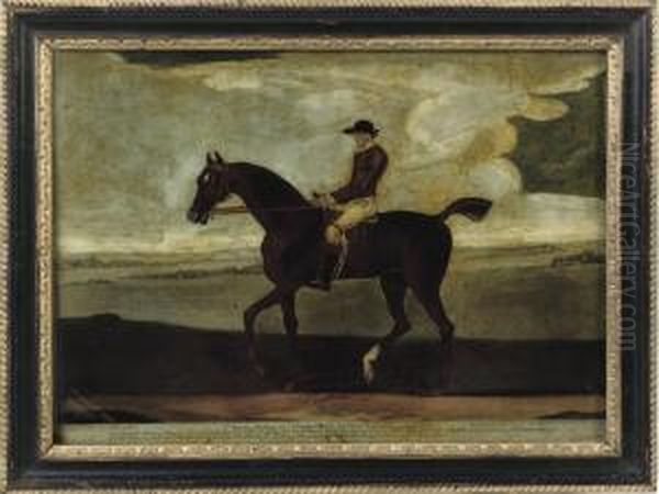 A George Ii
Mezzotint-under-glass Entitled 'aaron Lamego Esq. Chesnut Horse, Little
Driver, Going To Start' - view 1