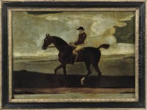 A George Ii 
Mezzotint-under-glass Entitled 'aaron Lamego Esq. Chesnut Horse, Little 
Driver, Going To Start'
