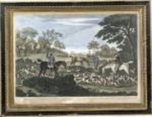 Four George Iii Hand Coloured Prints Of Hunting Scenes by Thomas Burford