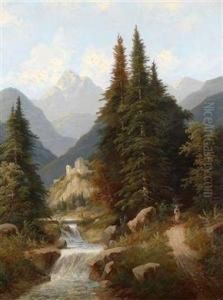 Gebirgige Landschaft Mit Burgruine by Josef, Jacob Burgaritzky
