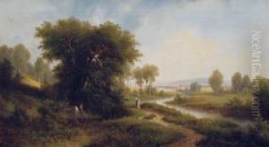 Fluslandschaft Mit Frau Am Uferweg by Josef, Jacob Burgaritzky
