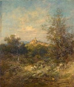 Blick Auf Kronberg Mit Hirte Und Schafherde Im Vordergrund by Anton Burger