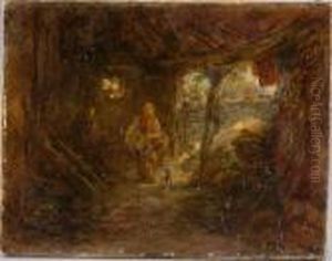 Kronberger Winkel Mit Frau Und Katze by Anton Burger